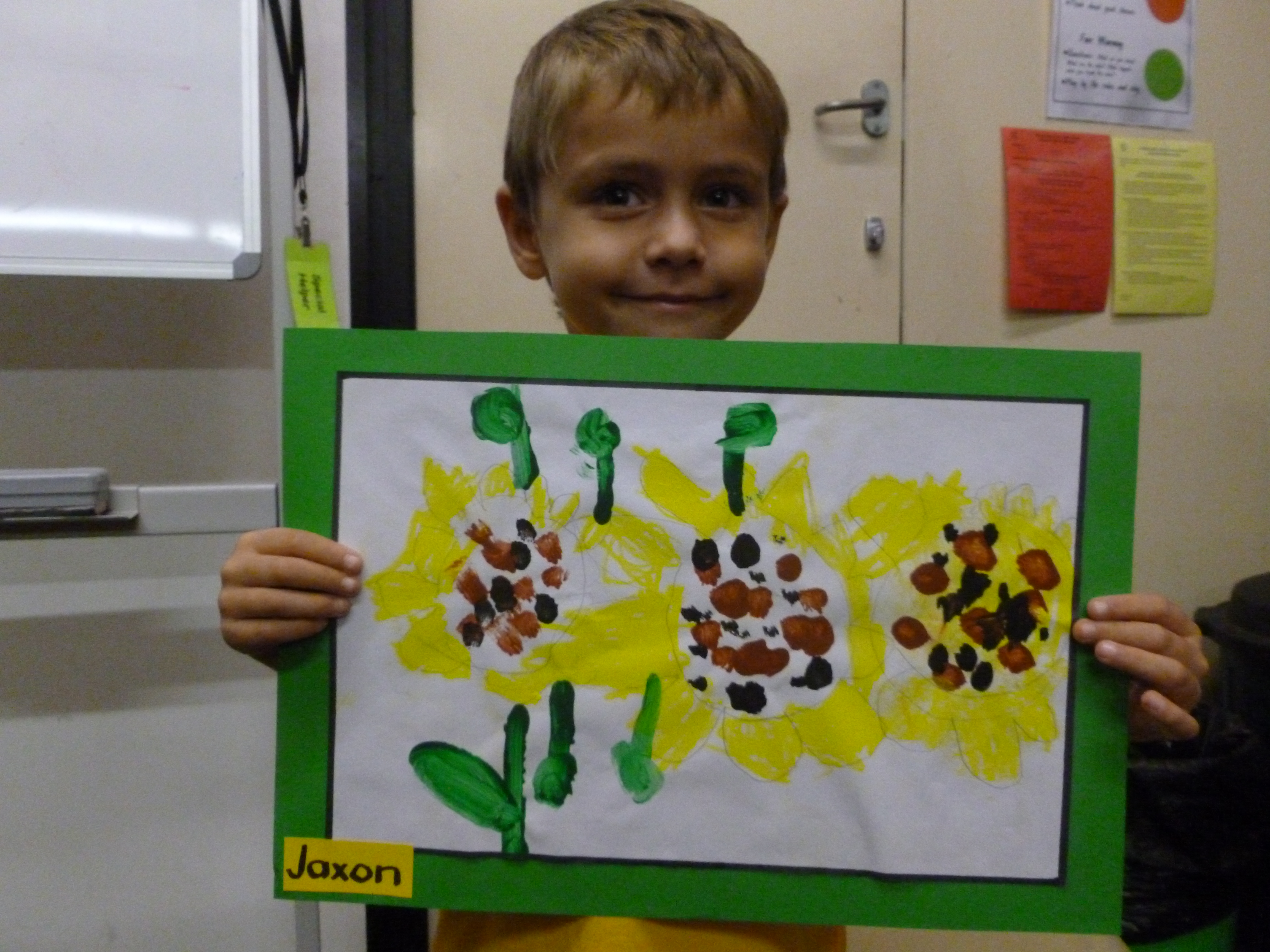 Jaxon with his interpretation of Van Gogh's Sunflowers